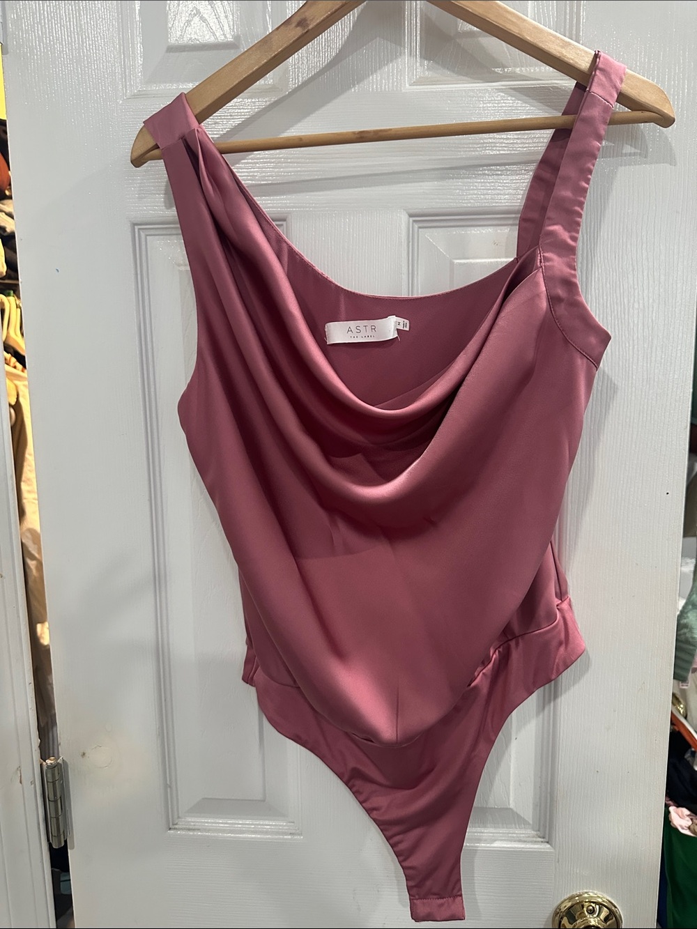 Astr Rose Mauve Draped Cowl Bodysuit